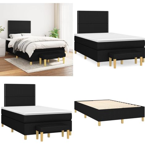 Sommier à lattes de lit avec matelas Noir 120x200 cm Tissu - Lit Double - Lit Plateforme - Matelas Ferme - Literie - Meuble Chambre - Home & Living (1/5)