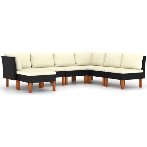 Set di mobili da giardino mobili da esterno 7 pezzi con cuscini resina intrecciata nera 020017317
