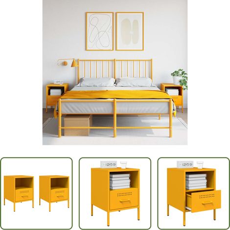 vidaXL Table de chevet industriel - Tables de chevet 2 pcs jaune moutarde 36x39x50,5 cm acier (1/5)