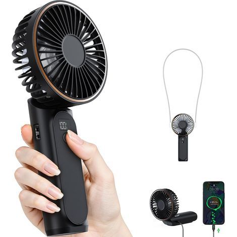 Ventilateur de poche pliable et portable USB 3600 mAh, à suspendre autour du cou. (1/5)
