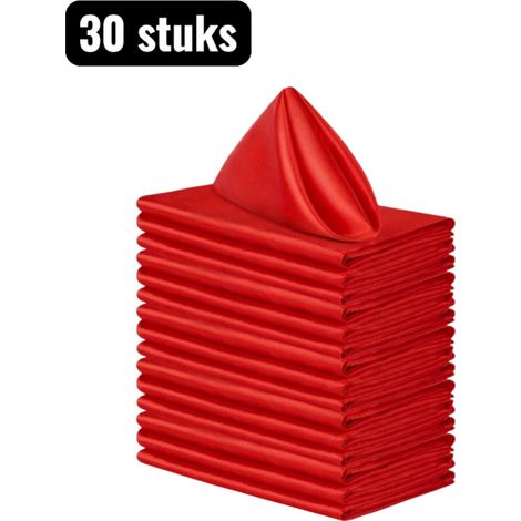 Lot de 30 serviettes de table en satin polyester, 43 x 43 cm, serviettes de qualité pour hôtels, restaurants et réceptions, rouges