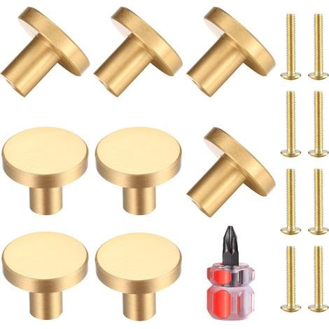 8 pomos para cajones, pomos dorados para muebles, pomos redondos para armarios, pomos de latón chapados en oro para cajones, tiradores para puertas de cocina para decoración, con destornillador - 20 2 (1/5)
