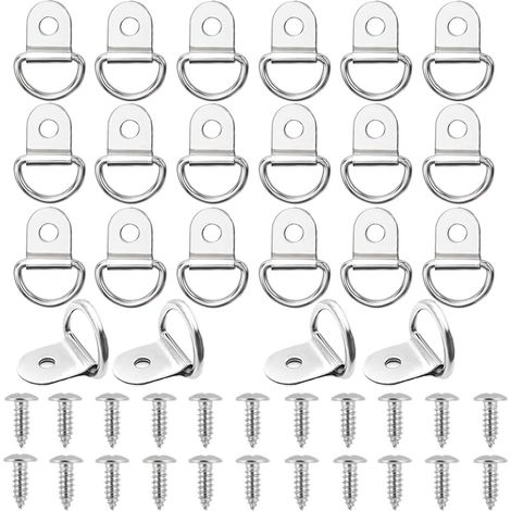 22 Pcs Anneaux d'Arrimage Inox en D, Anneaux Inox d'Attache Remorque avec 22 Vis,Attache Remorque Pliables,Anneaux Arrimage Inox pour Remorque,Chariot,Camping(Argent,4.5mm) (1/5)