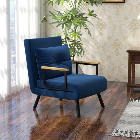 Couleur bleu lumineux - Fauteuil 4 en 1 pliant convertible, dossier 5 positions, canapé-lit avec coussin, velours, 63x73x81 cm