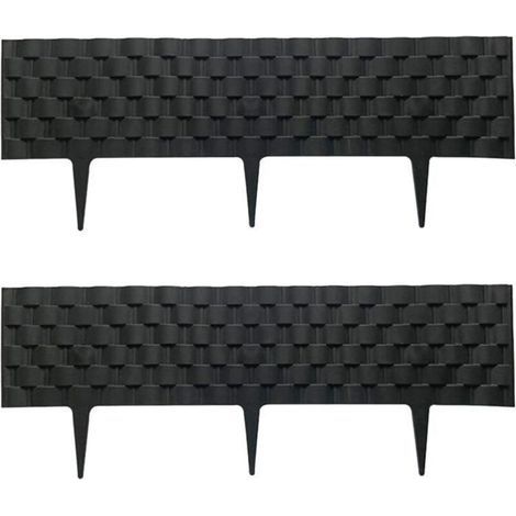 2 Garden Edging Pieces, Lawn and Flower Bed Border, Black Rattan Look - 23.6 x 8.3 Inches