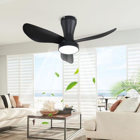 Ventilateur de Plafond LED 82 cm avec Télécommande, Moteur DC Réversible Silencieux, 6 Vitesses, Lumière Dimmable, Faible Hauteur pour Chambre, Cuisine et Salon (1/5)