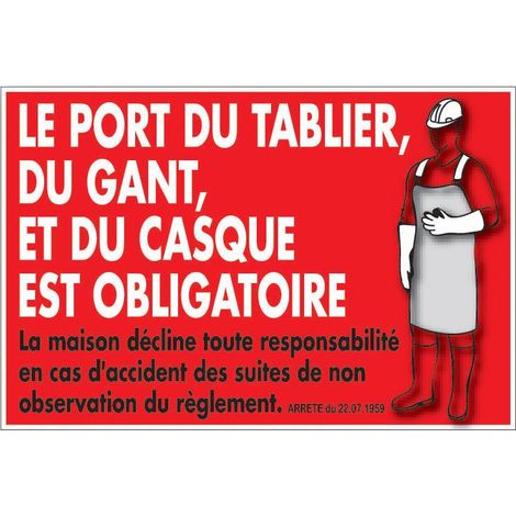 Pancarte Port du Tablier et du Casque Obligatoire 240x100 mm - L2G