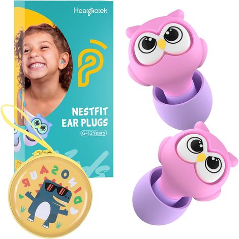 6-12ans Bouchon d'oreille enfant,bouchons doreilles anti bruit protege oreille pour enfants et petits conduits auditifs protection auditive boule quies pour dormir,concert,avion 28 dB(Rose) (1/5)
