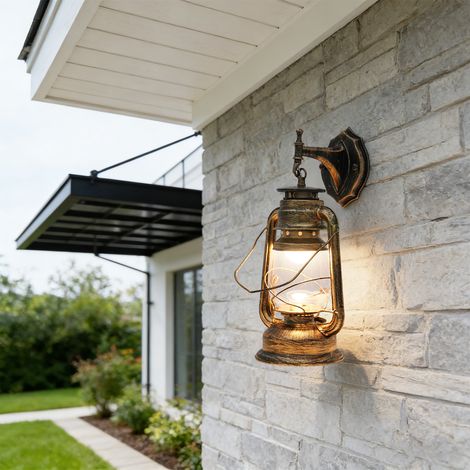 【Maison connectée】Lanterne rétro antique vintage  Applique murale industrielle lumière décorative Applique murale Lampe décorative pour la maison Douille E27 Sans Ampoule[Classe énergétique E] (1/5)