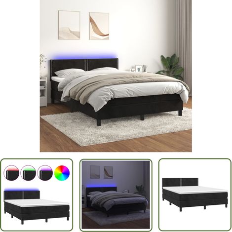 The Living Store Boxspringbett mit Matratze & LED Schwarz 140x190 cm Samt - Boxspringbett - Doppelbett - Samtbett - Luxusbett - Schlafzimmermöbel (1/5)