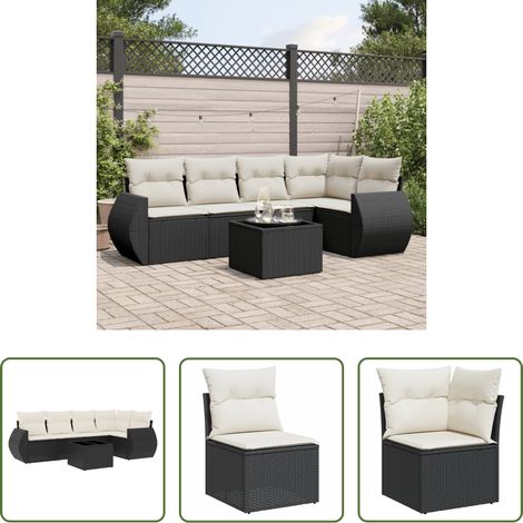 vidaXL Set de sofás de jardín 6 piezas y cojines ratán sintético negro (1/5)
