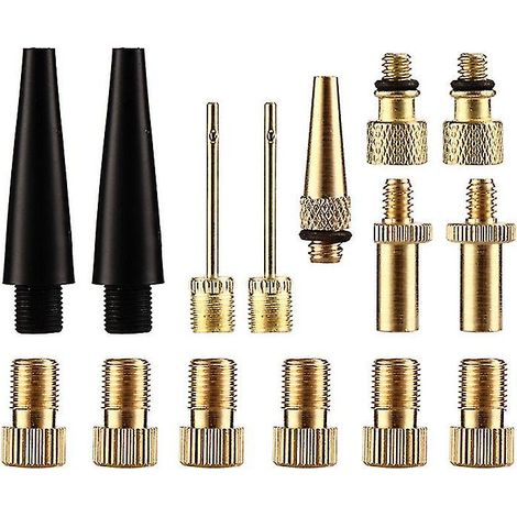Adaptateur pour pompe à vélo, embout en cuivre pur, sans fuite d'air ni décoloration, valve DV/AV/SV pour pompe à vélo, lot de 15. (1/5)