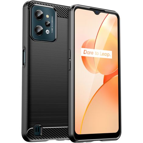 Coque en silicone souple couleur carbone pour Realme C31, noire.