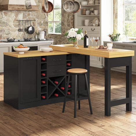 Mobile da cucina girevole a 360° con contenitore, 120-223 cm, nero HAVRYA (1/5)
