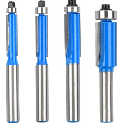 4 Pièces Fraise Defonceuse 8mm, Fraise a Copier a Plaquette, Fraise pour Affleurer, Fraise à Bois pour Défonceuse, Fraise à Affleurer avec Roulement, pour le Travail du Bois - Bleu (1/5)