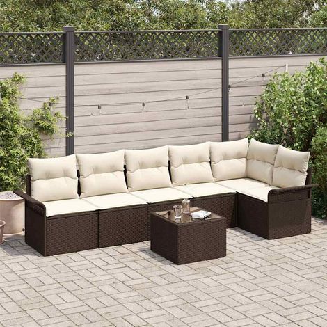 vidaXL Set Divano da Giardino con cuscino 7 pcs Marrone Poly Rattan (1/5)