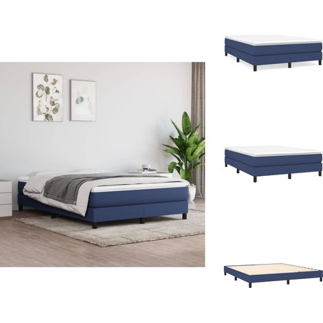 Sommier à lattes de lit avec matelas Bleu 160x200 cm Tissu - Lit Double - Lit Tapissier - Matelas À Ressorts Ensachés - Literie - Chambre À Coucher (1/5)