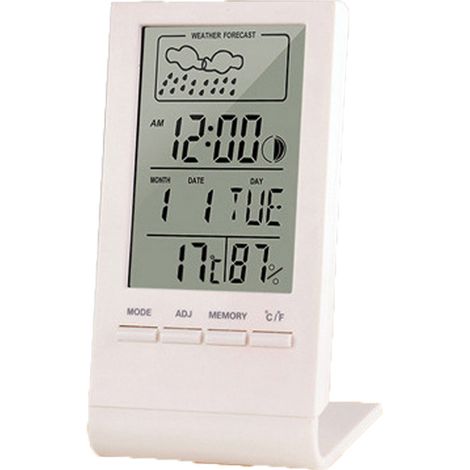 1 Hygromètre-thermomètre, Prévisions météo, Affichage heure, Support 45 degrés, Intérieur (1/5)