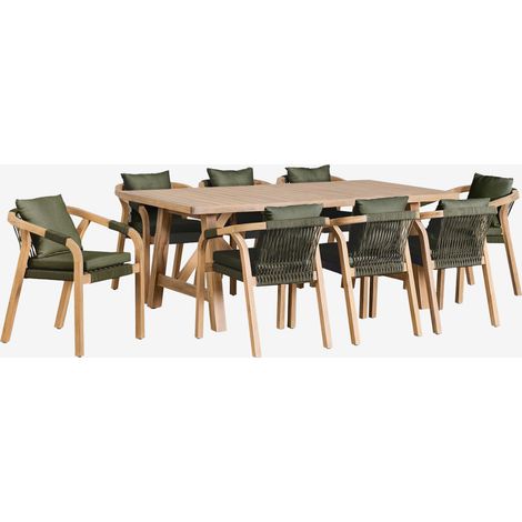 Ensemble table rectangulaire 200x100 cm et 8 chaises de salle à manger en bois d'acacia Dubai SKLUM