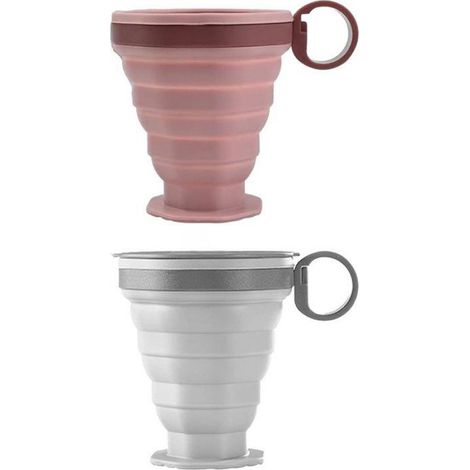 Lot de 2 - Silicone - Gobelet pliable - 220 ml - Couvercle sans BPA ni FDA - Gobelet à café portable - Gobelet à eau pliable - (1/5)