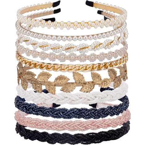 Set di 10 fasce per capelli con perline, fasce con perle e fasce metalliche, accessori antiscivolo per capelli per uomo e ragazza