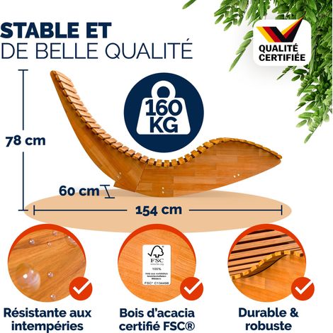 CASARIA® 2x Chaise longue à bascule JAVA en bois d'acacia certifié FSC Pliable transat ergonomique jardin Sauna Capacité de charge 160kg