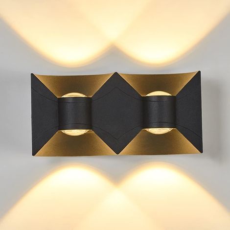 12W LED Wall Light Indoor Outdoor Modern LED Wall Lamp Waterproof IP65 Aluminum Interior Wall Sconces for Living Room Staircase Corridor Bedroom Garden (Black/Warm White)