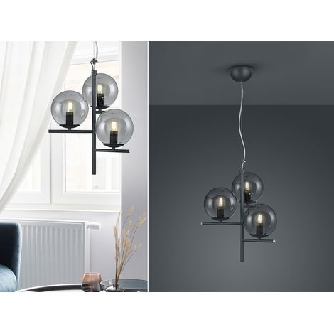 LED Pendelleuchte Anthrazit mit Glaskugeln aus Rauchglas 3-flammig, Ø 40cm (1/5)