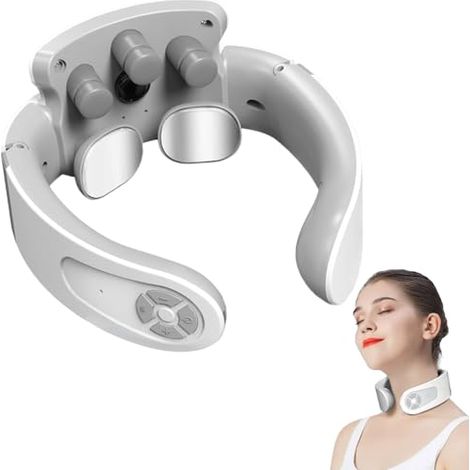 Masajeador de cuello portátil con voz inteligente y terapia de calor de 42 °C, 5 modos y 15 intensidades, ideal para oficina, hogar y viajes.