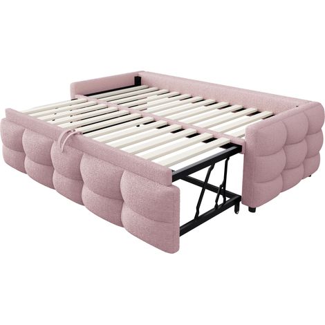 Cama nido convertible 90/180 x 190 cm en tejido Teddy rosa con somier (1/5)