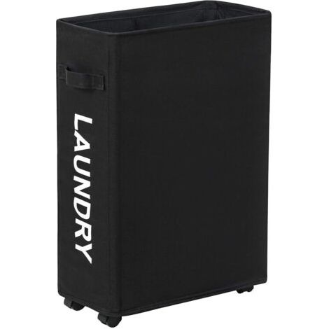 44L Laundry Hamper with Wheels, Slim and Foldable Laundry Bag, Narrow Dirty Clothes Hamper with Wheels (Black) (1/4)