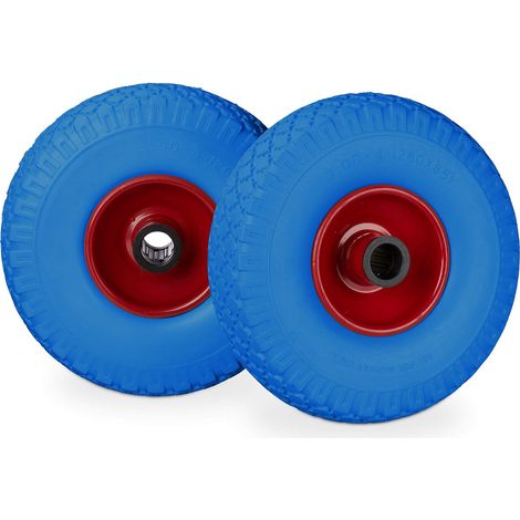 Roue de brouette, caoutchouc, 3.00-4", 2x roue de rechange, pour axe de 25 mm, 260x85 mm, bleu-rouge (1/5)