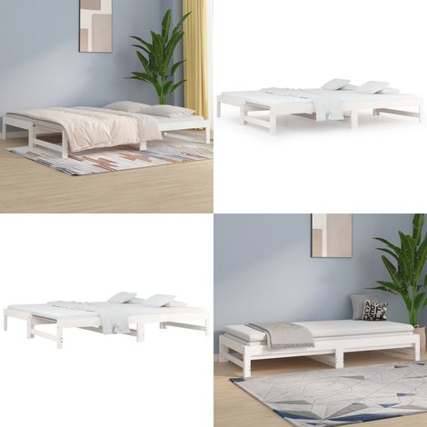 Dormeuse Estraibile Bianca 2x(90x200) cm Legno Massello di Pino - Divano letto estraibile - Letto per ospiti