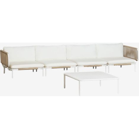 SKLUM Gartenset mit 4-teiliger modularer Sofagarnitur, bestehend aus 2 Eckmodulen und einem Couchtisch aus Roubly-Stahl Beige Mandel Rose