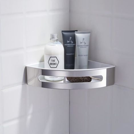 1 étagère d'angle, acier inoxydable chromé, panier de salle de bain 20,5 x 20,5 x 5 cm, rangement douche et coin lavabo (1/4)