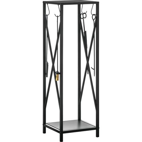 Outsunny Porte bûches - Range bûches Serviteur de cheminée Colonne - Multi Accessoires dim. 34L x 34l x 111H cm métal Noir (1/5)