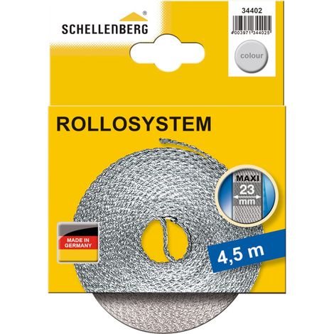 Schellenberg 34402 Cintino per tapparelle avvolgibili 23 mm x 4,5 m - sistema Maxi, cinghia tapparella grigio