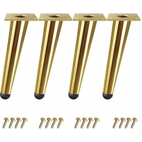 Lot de 4 Pieds de Table de 20cm en Forme de Cône Oblique - Pieds de Meuble pour Lits, Armoires, Chaises - Or, avec Vis-Chrom (1/5)