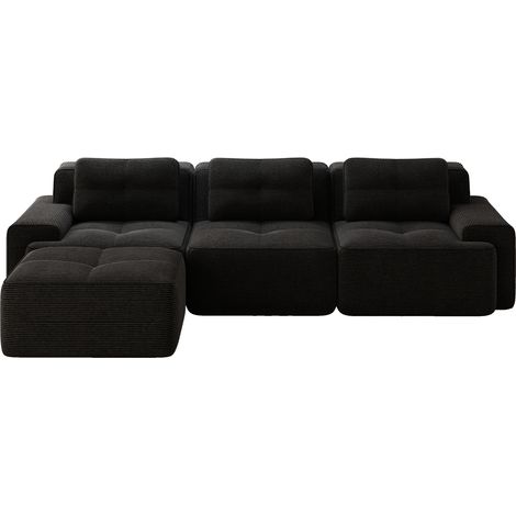 ELVMI Sofá Modular de Esquina Sin Estructura en Pana, Asiento Profundo, Base Antideslizante, Negro (1/5)