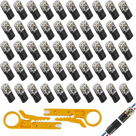 50 Pcs Connecteur Electrique Rapide avec 2 Pinces à Dénuder, Connecteur Etanche 2 Fils 12V 24V, Connecteurs 2 Broches Sans Soudure pour Câble 18-22 AWG Auto Voiture LED Maison (1/5)