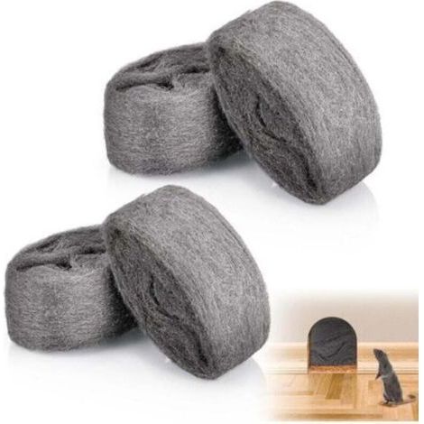 4 Rouleaux Laine d'Acier Grade 000, 20m Paille de Fer Laine D'acier Anti Rongeur, Fil de Nettoyage Wire Wool pour Nettoyage Polissage Entretien et Finition du Bois