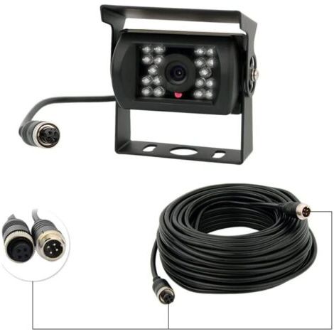 Telecamera posteriore 12V-24V a 4 pin con 18 LED IR, impermeabile, visione notturna, cavo a 4 pin per auto/autobus/camion/rimorchio/roulotte/camper (1/4)