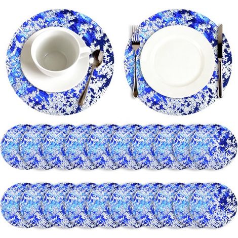 Sets de table 33 x 33 cm, lot de 20, sets de table ronds en maille métallique, sets de table pailletés en maille métallique pour mariages et anniversaires (1/5)