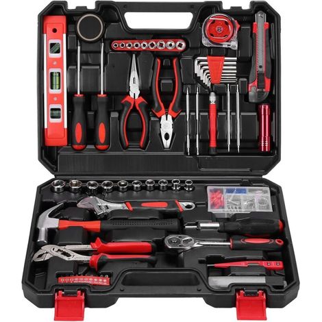 Ensemble d'outils à main 120 pièces avec boîte à outils en plastique (1/4)