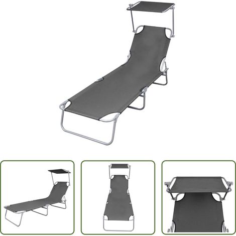 Sonnenliege -  Sonnenliege Klappbar mit Sonnenschutz Stahl Grau (1/5)