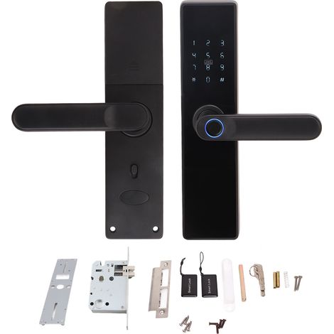Serrure connectée WiFi Serrure digitale biométrique à double pêne avec poignée, ouverture par empreinte, code, carte et clé, rechargeable (1/5)