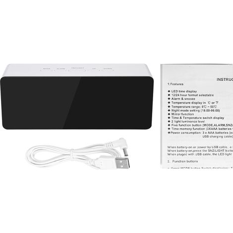 Réveil Digital Miroir LED Multifonction Thermomètre Veilleuse Intelligente Affichage 12/24h Silencieux pour Bureau Chambre (1/3)