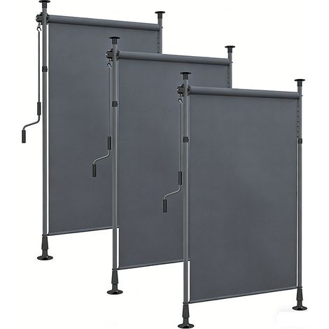 3er-Set  senkrechtmarkise Balkonrollo 150 x 220-310cm mit Kurbel, wetterfestes Balkonsichtschutz aus Polyester in Dunkelgrau für Garten