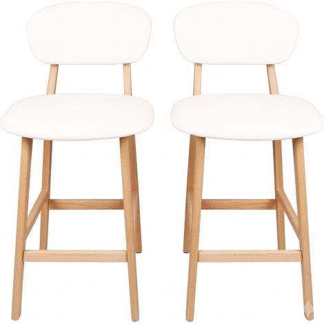 Lot de 2 Barhocker mit Rückenlehne, gepolstertem Sitz, Massivholz und weißem Leder (1/5)