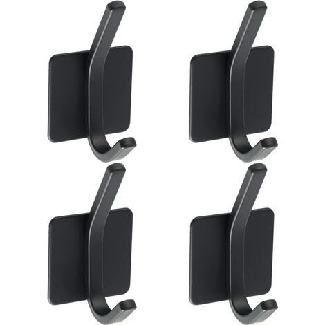 4 Pcs Crochet Adhésif Patère Murale Adhésive en Acier Inoxydable SUS 304 Porte Manteau Mural Noir Porte Serviette pour Salle de Bain ou Cuisine, (1/5)